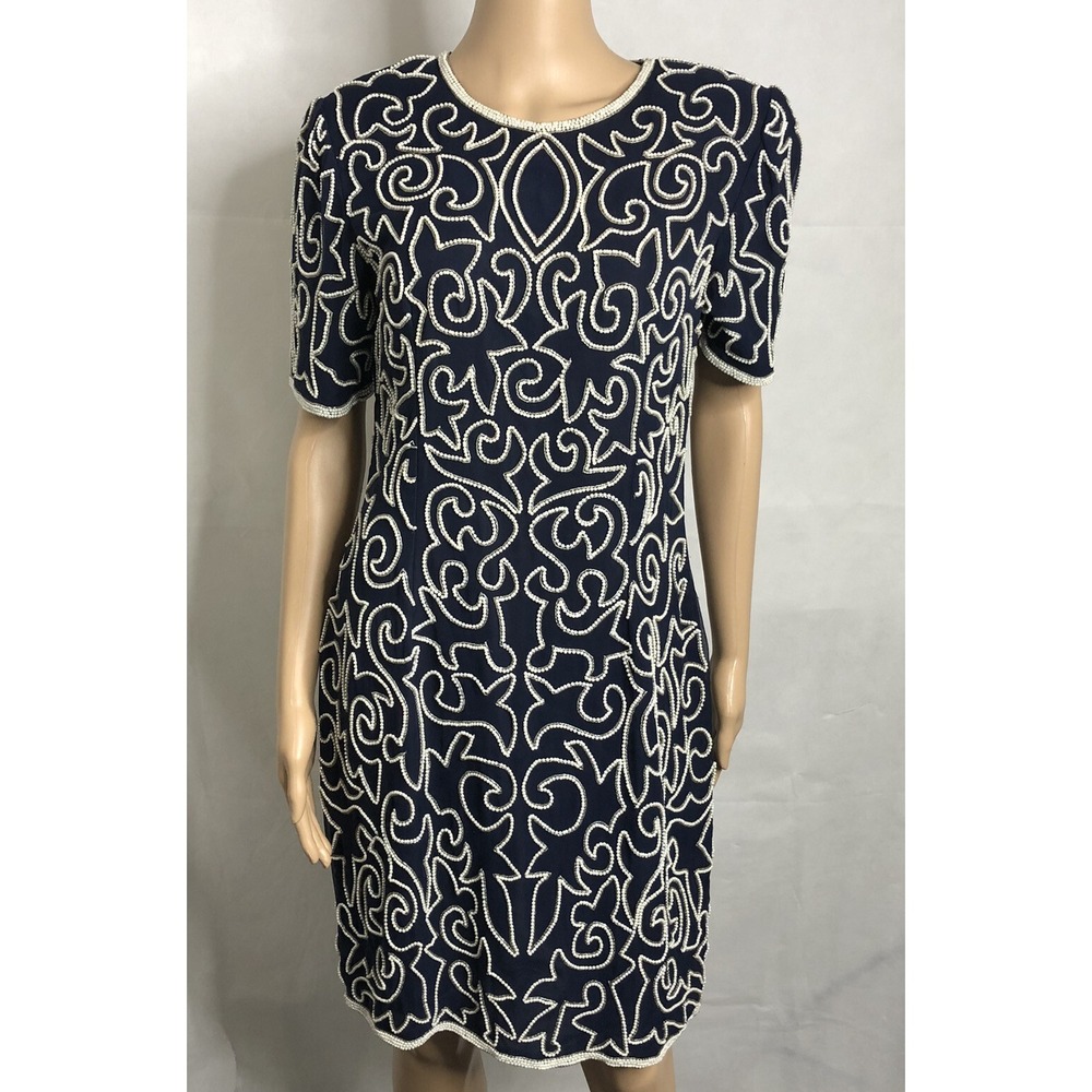 Stenay Dress Womens 10 Beaded 100% Silk Formal Evening Cocktail Christmas READ